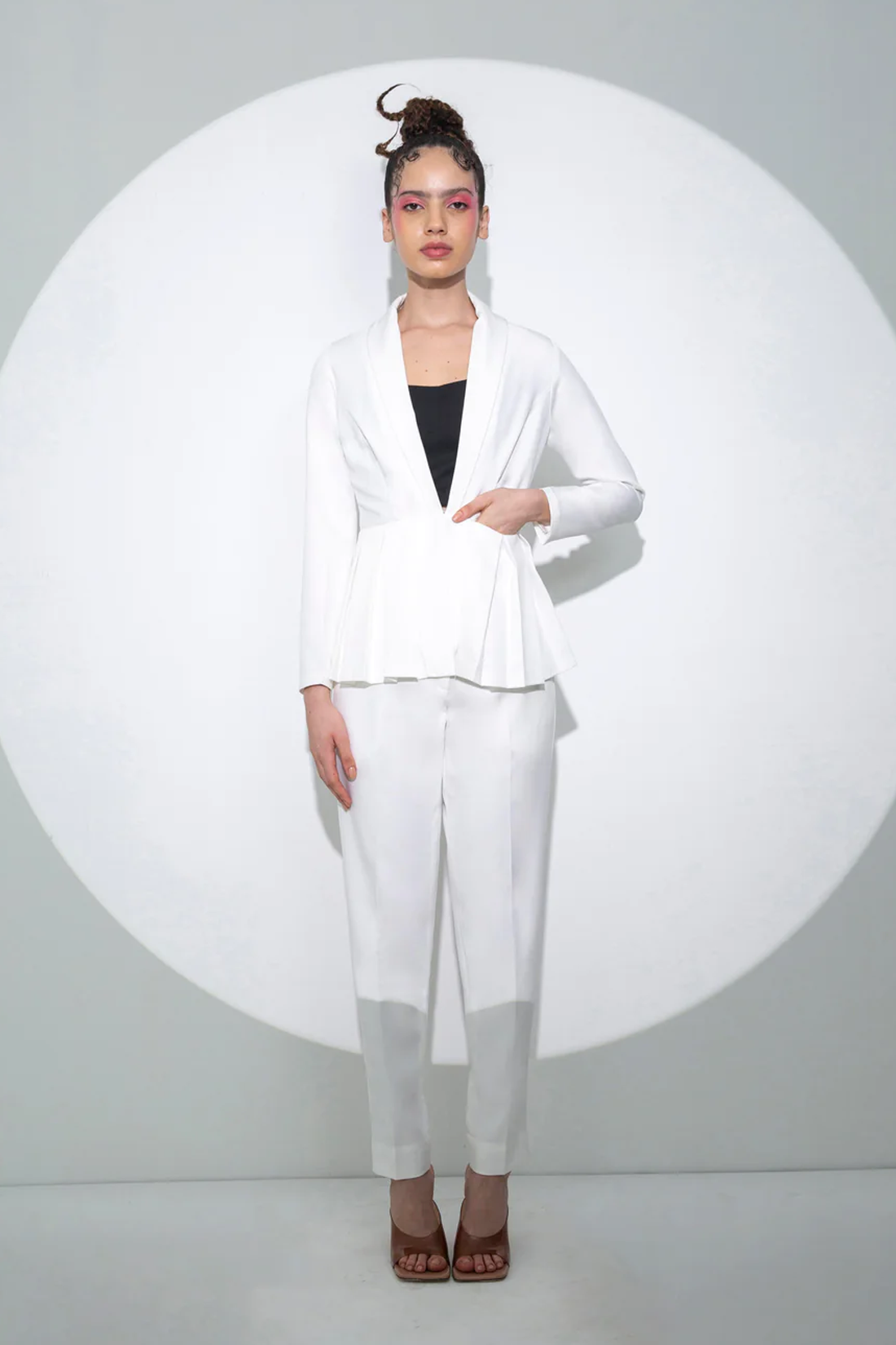 Pleated Peplum Jacket With Pants set