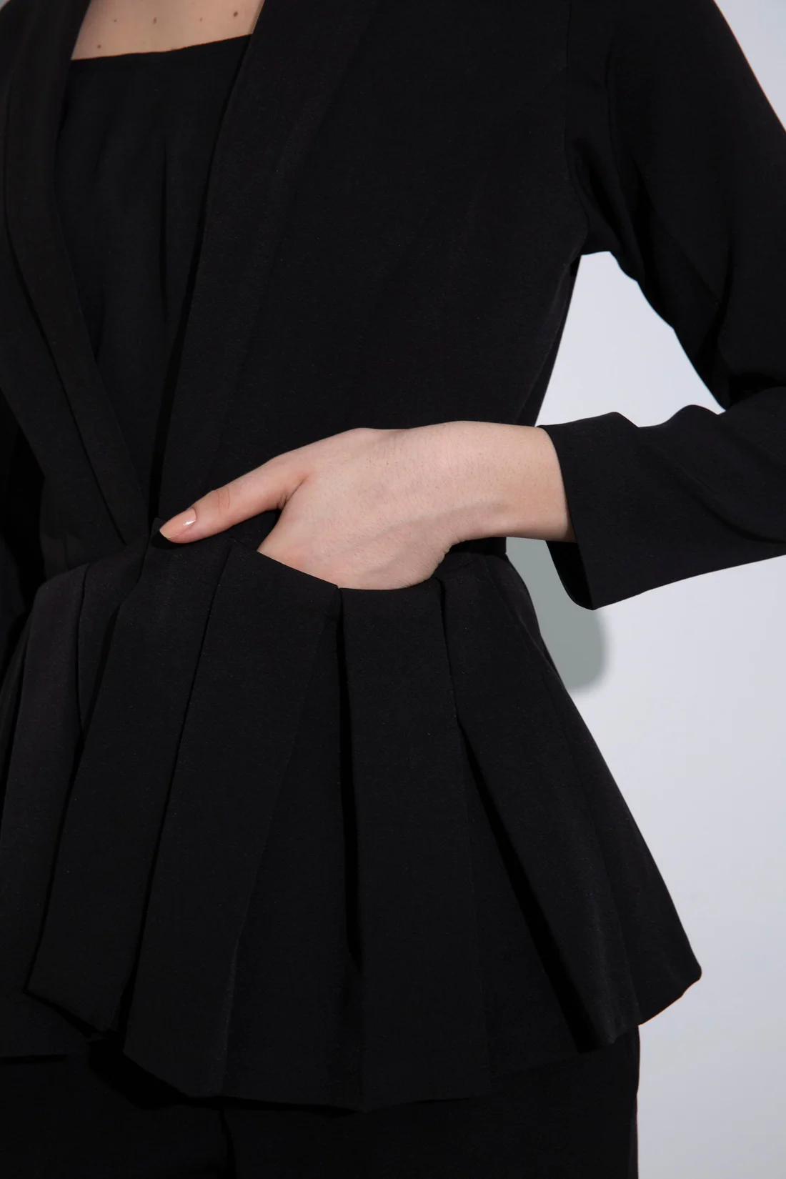 Pleated Peplum Jacket With Pants set