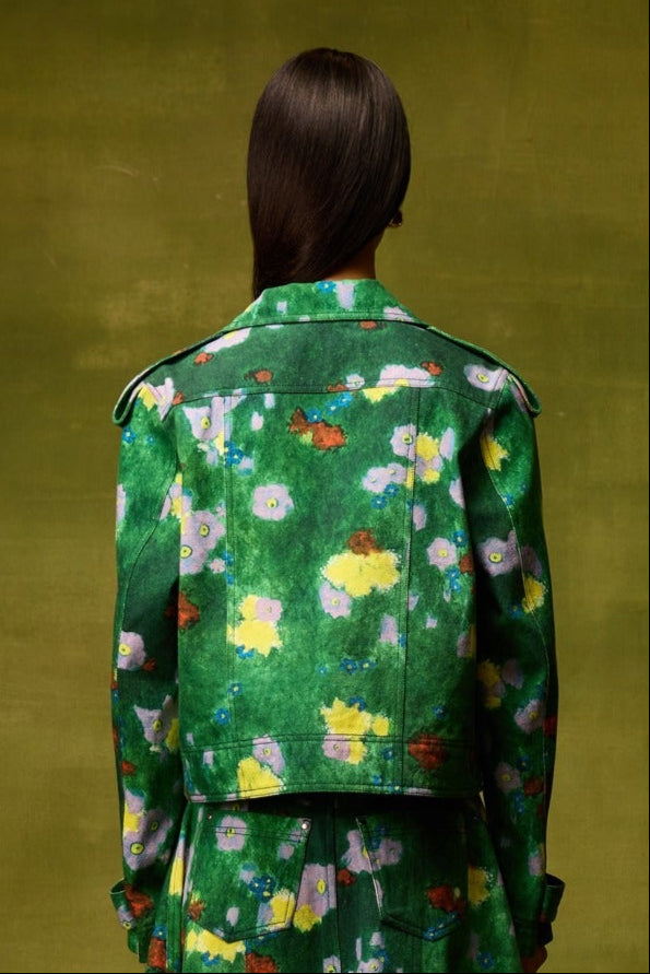 Emerald Bloom Cropped Jacket