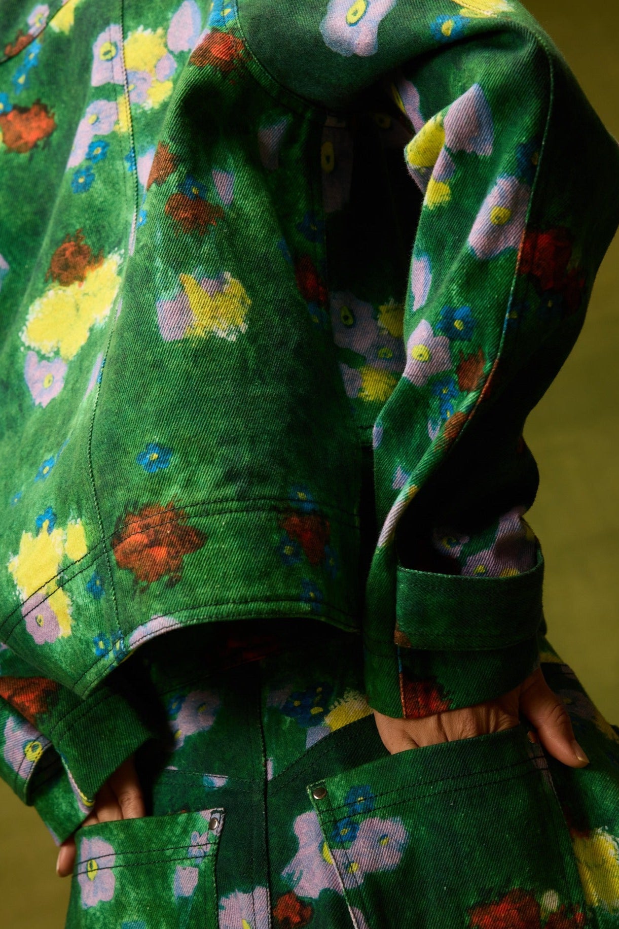 Emerald Bloom Cropped Jacket