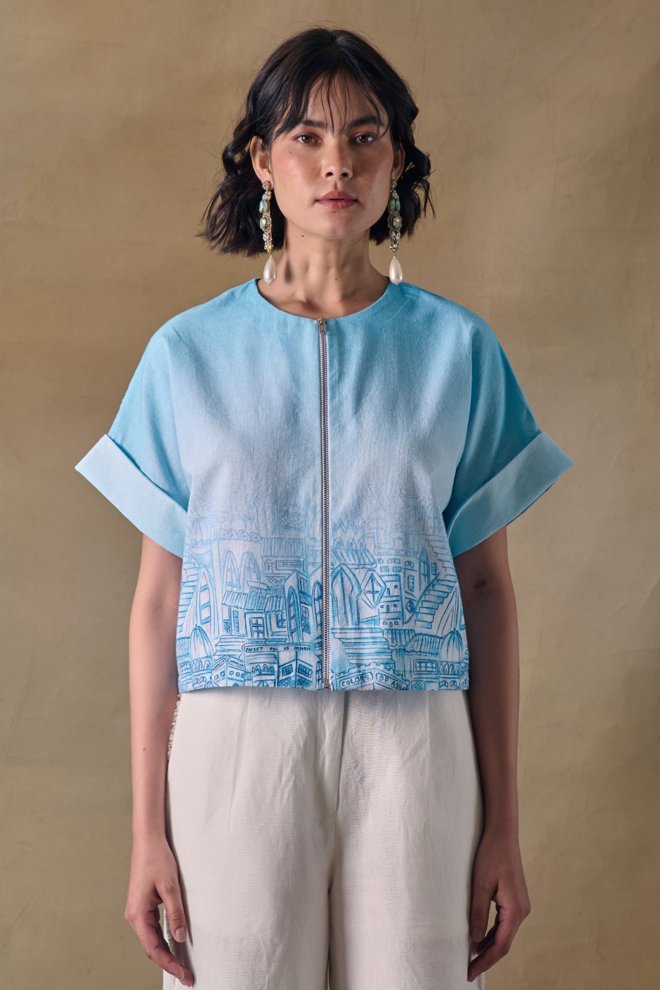 Blue Landscape Kimono Top