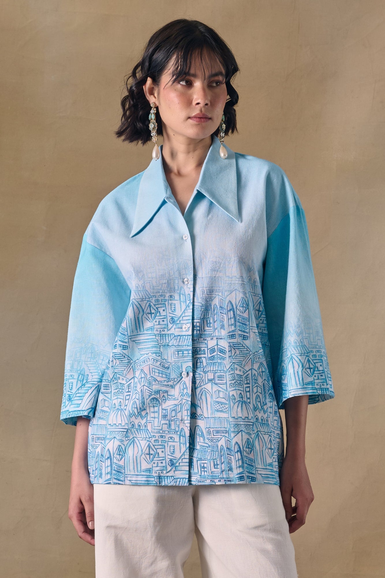 Blue Landscape Kimono Shirt