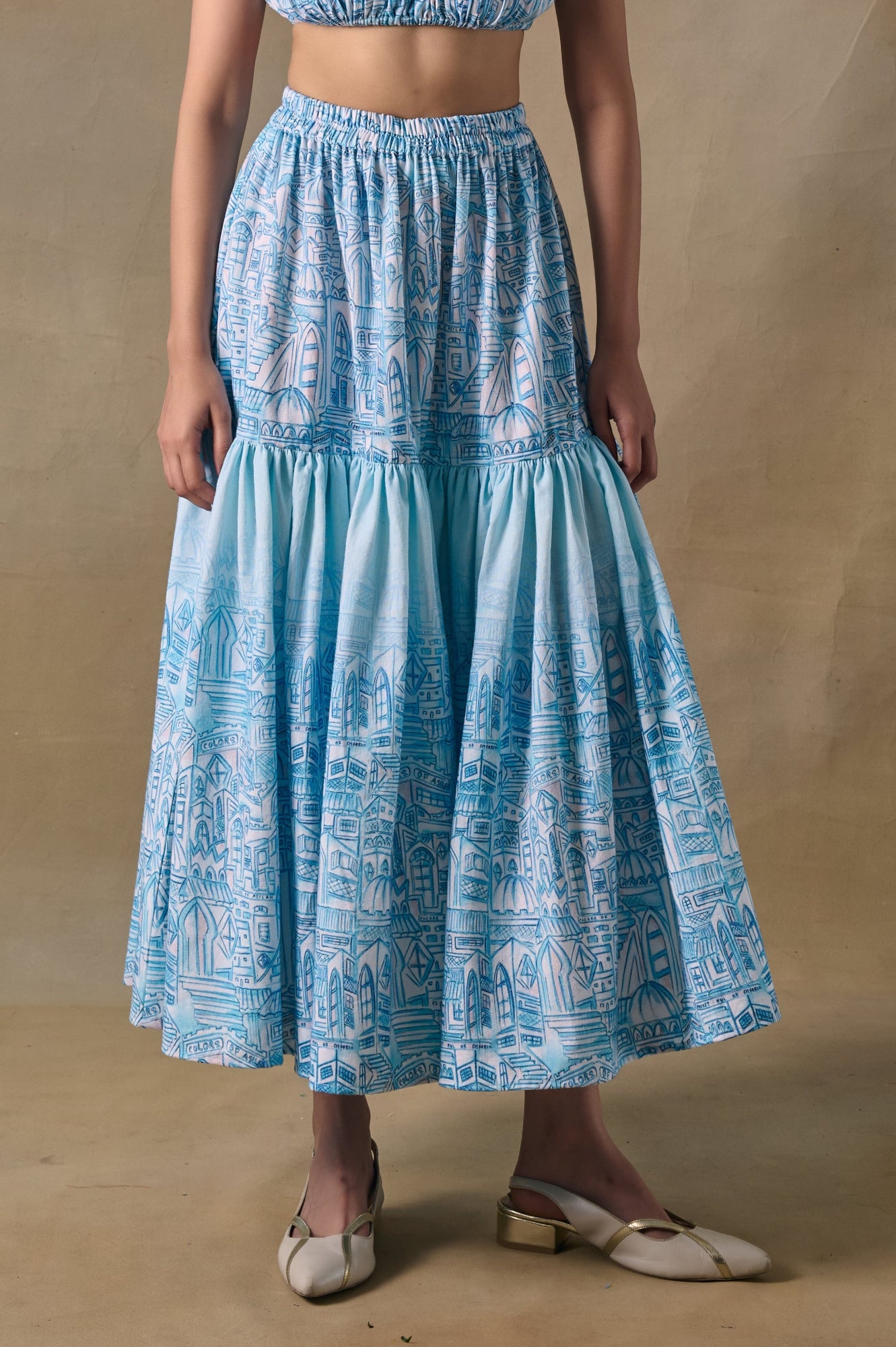 Blue Landscape Tiered Skirt