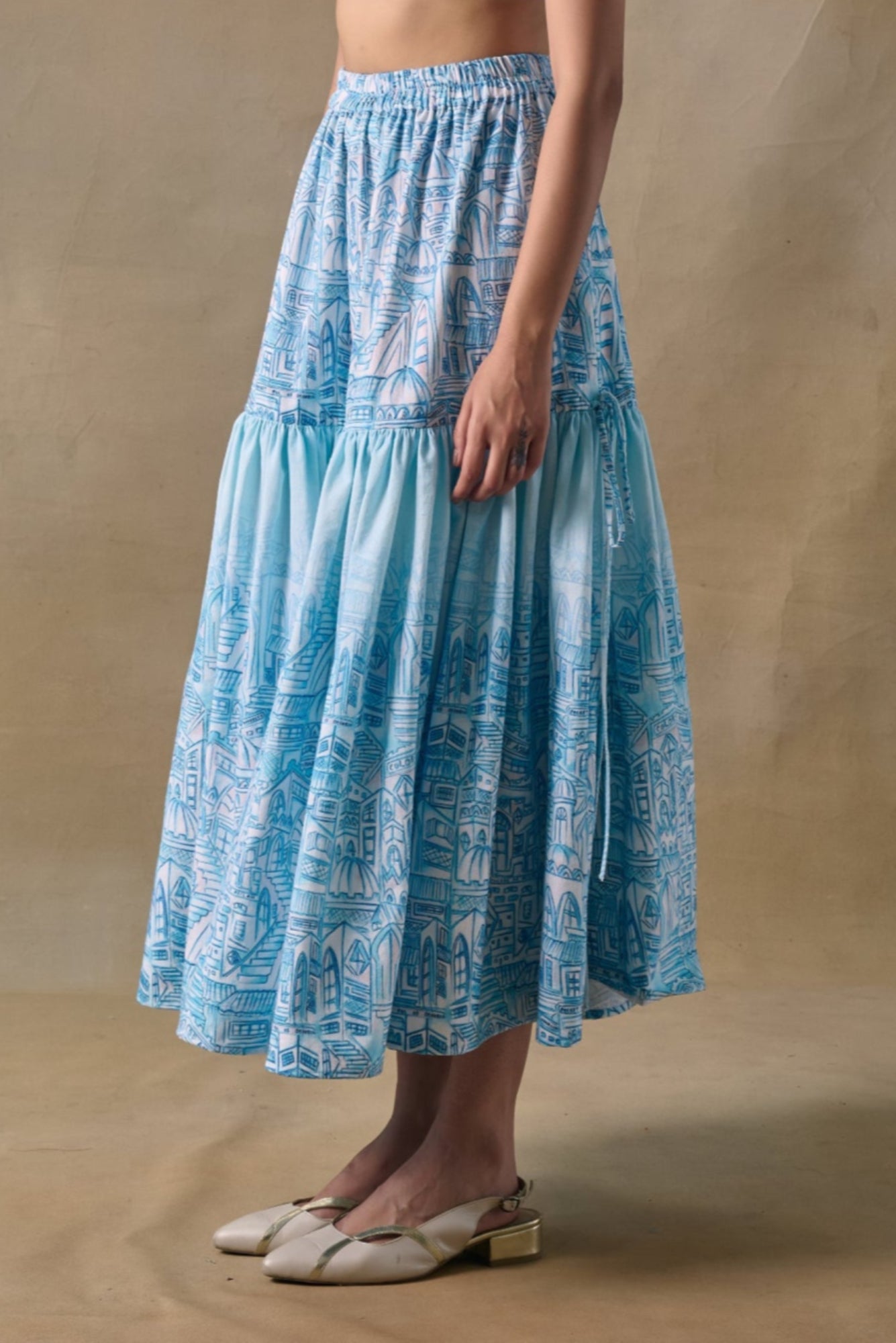 Blue Landscape Tiered Skirt