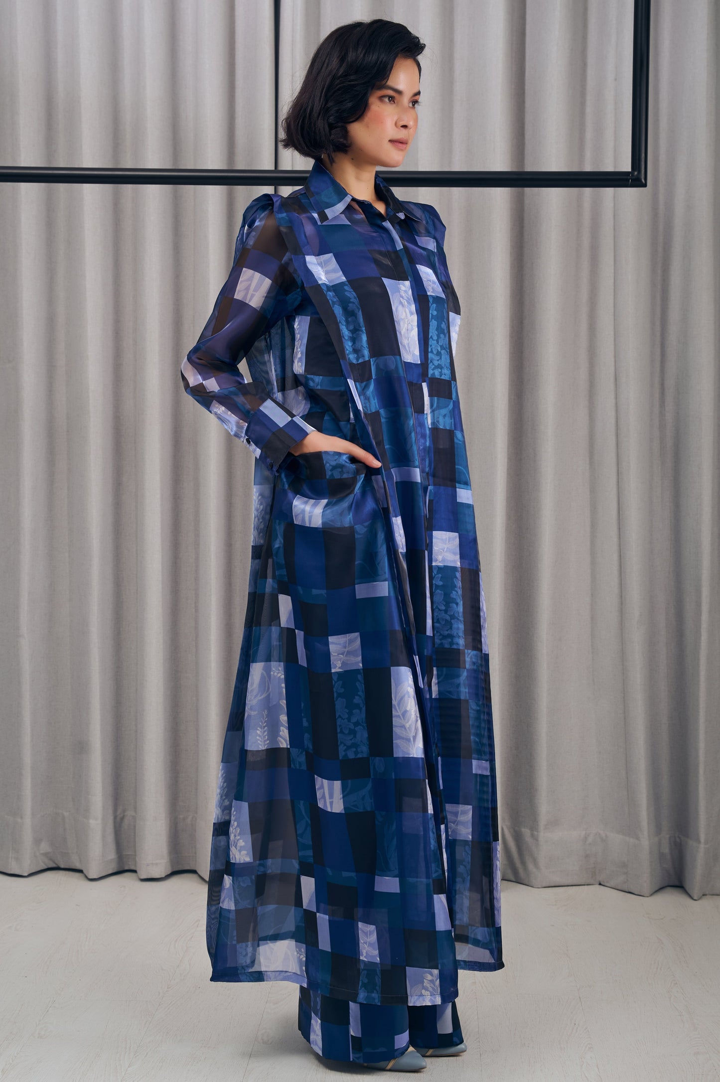 Midnight Checked Longline Shirt