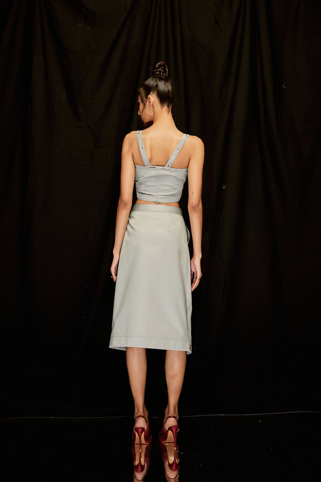 Whisper Grey Sweetheart Embroidered Top
