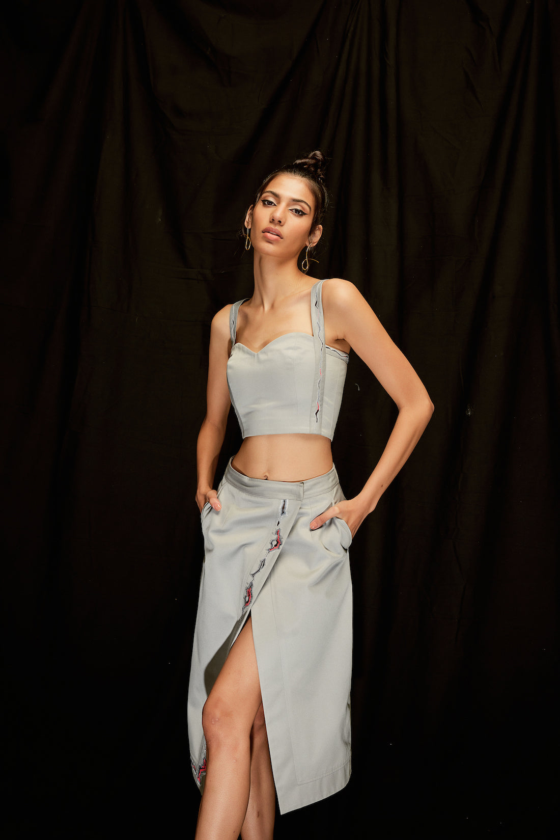 Whisper Grey Sweetheart Embroidered Top