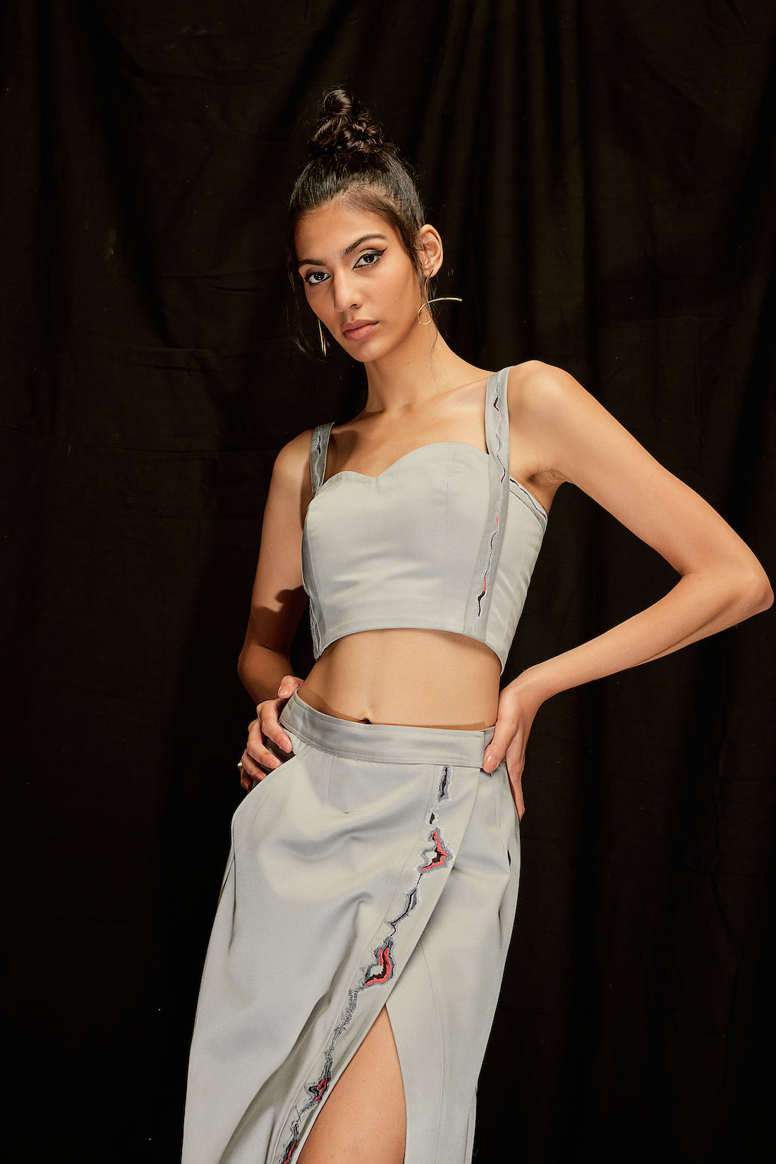 Whisper Grey Sweetheart Embroidered Top