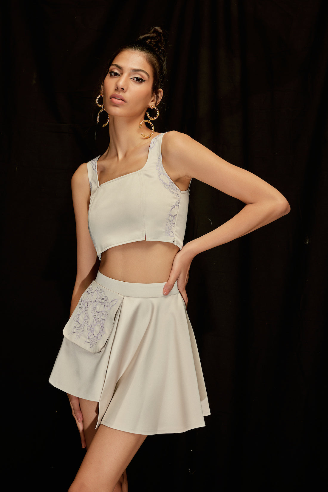 Fog Grey Embroidered Pocket Skirt