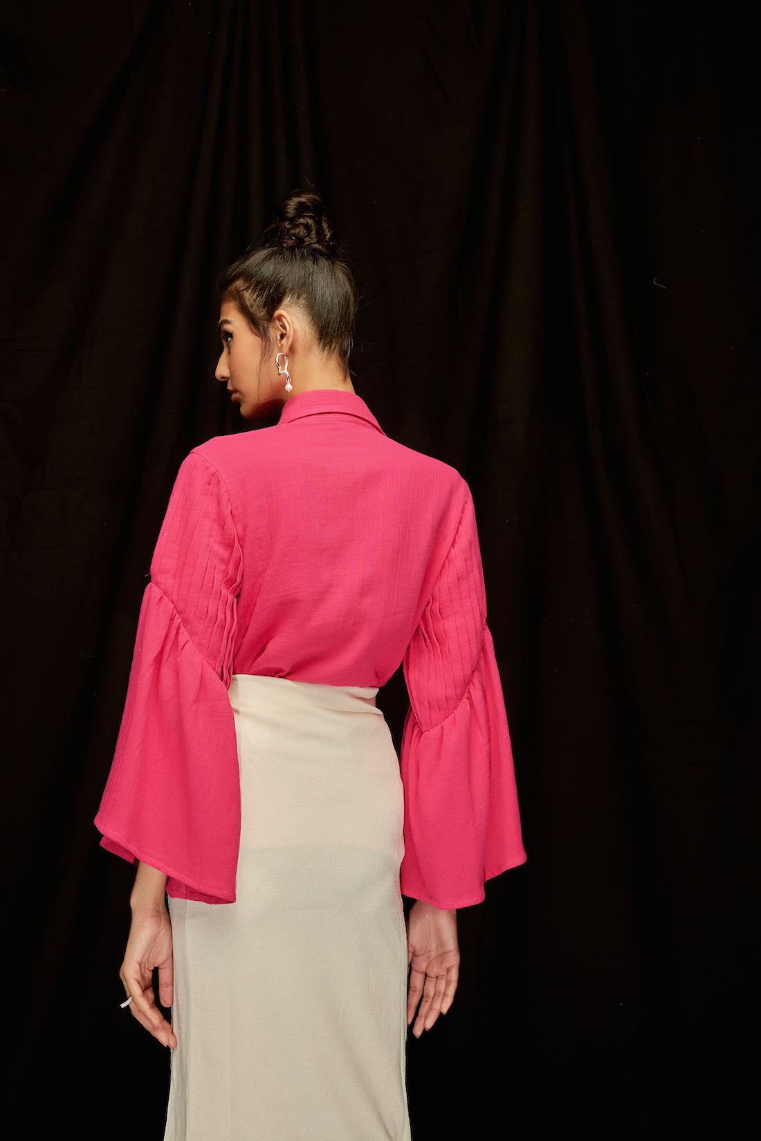 Fuchsia Pleated Sleeve Shirt