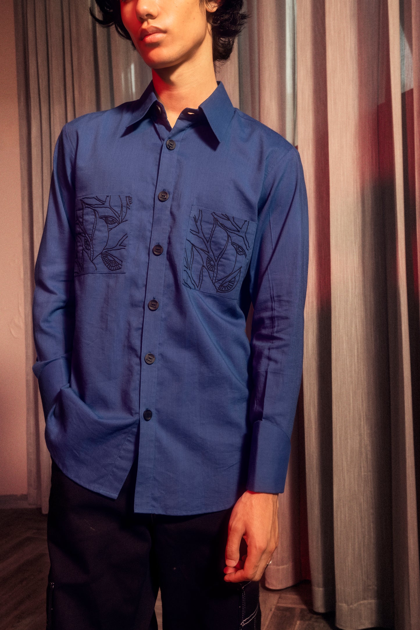 Royal Azure Embroidered Charm Shirt