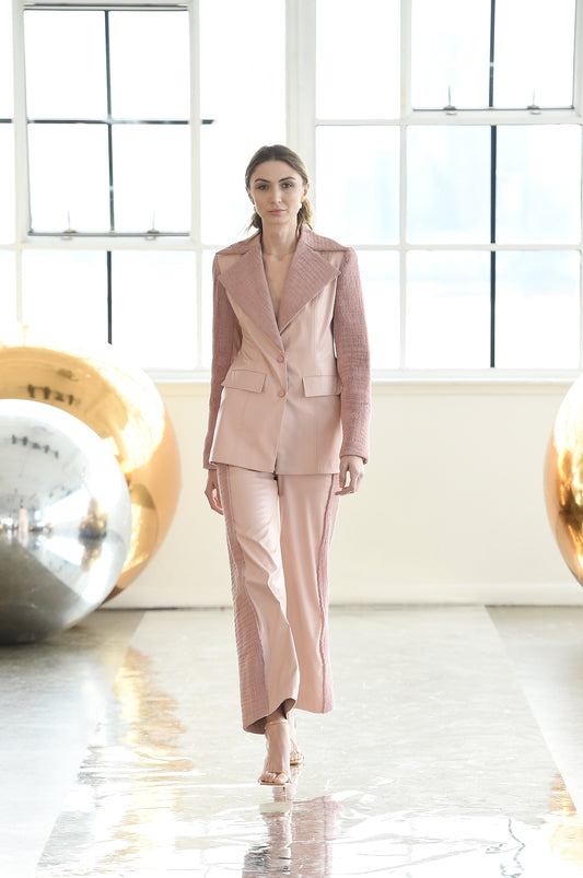 Bellisima Blush Faux Leather Pant Suit