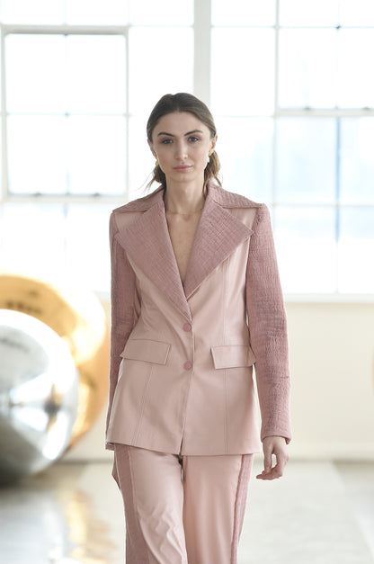 Bellisima Blush Faux Leather Pant Suit