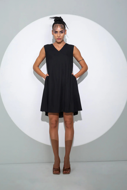 A-line dress with side pleats