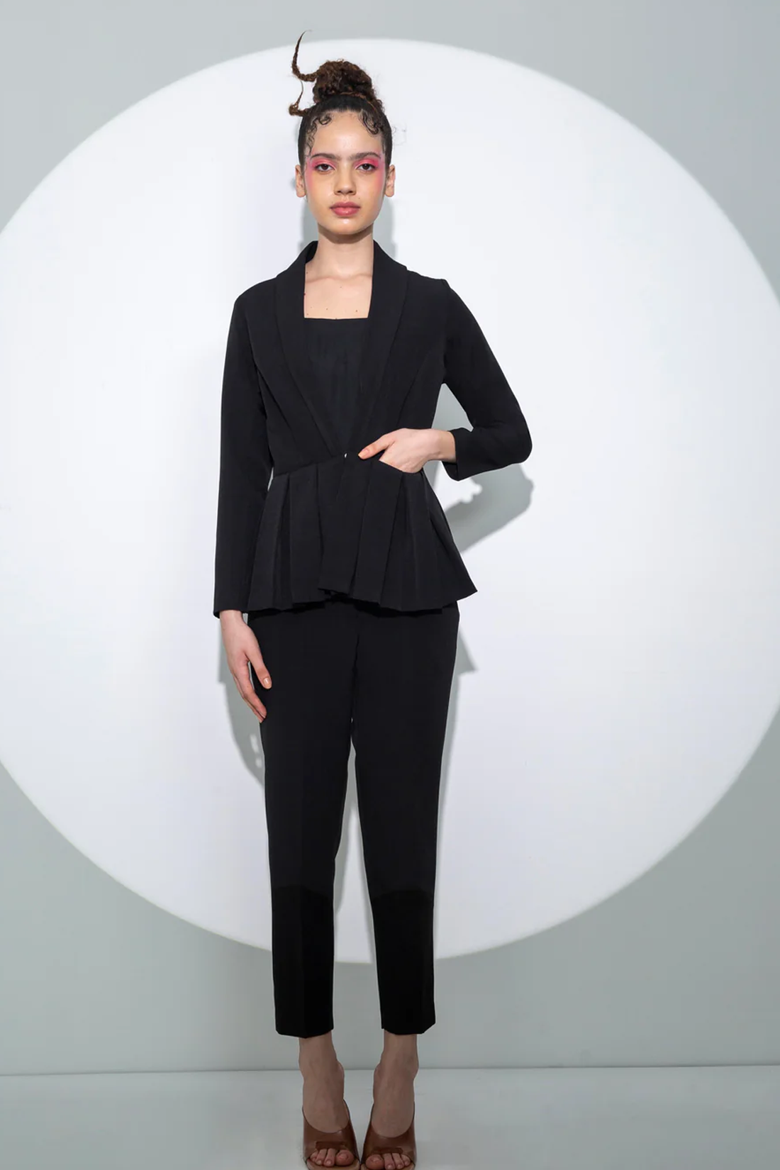 Pleated Peplum Jacket With Pants set