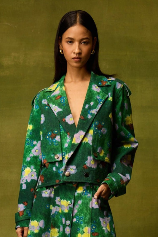 Emerald Bloom Cropped Jacket