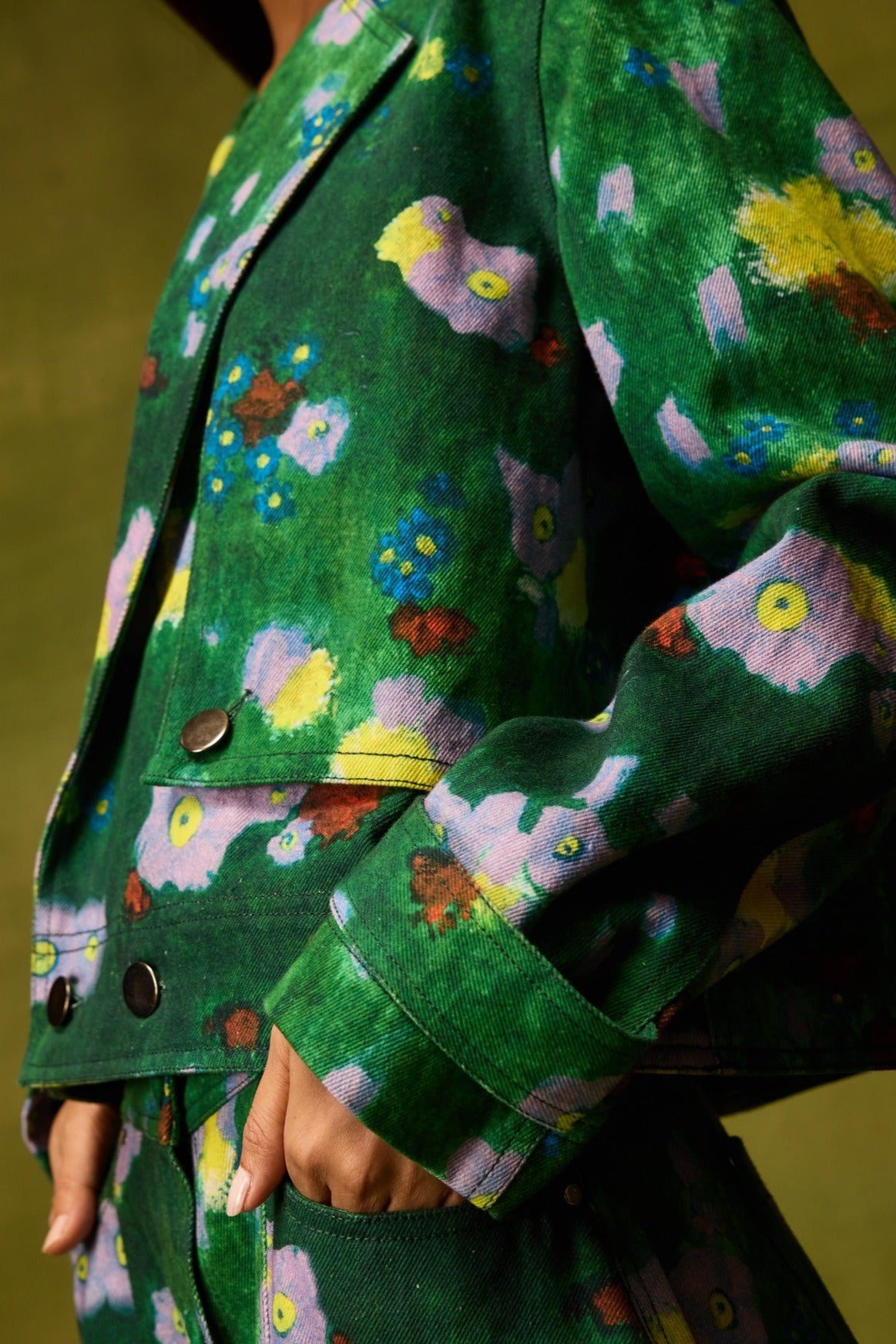 Emerald Bloom Cropped Jacket