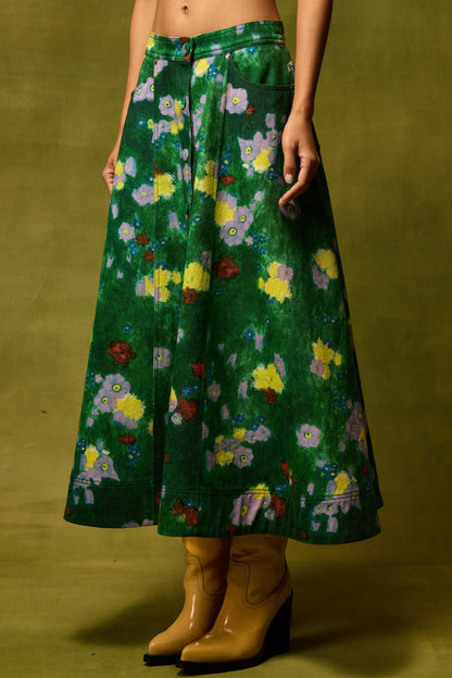 Emerald Bloom Flared Skirt