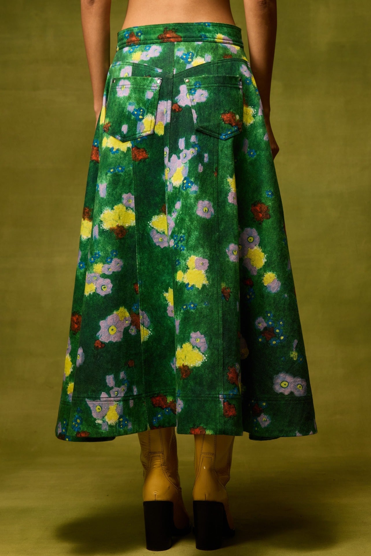 Emerald Bloom Flared Skirt