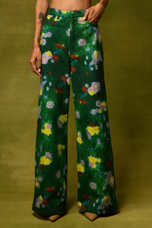 Emerald Bloom Straight Trousers