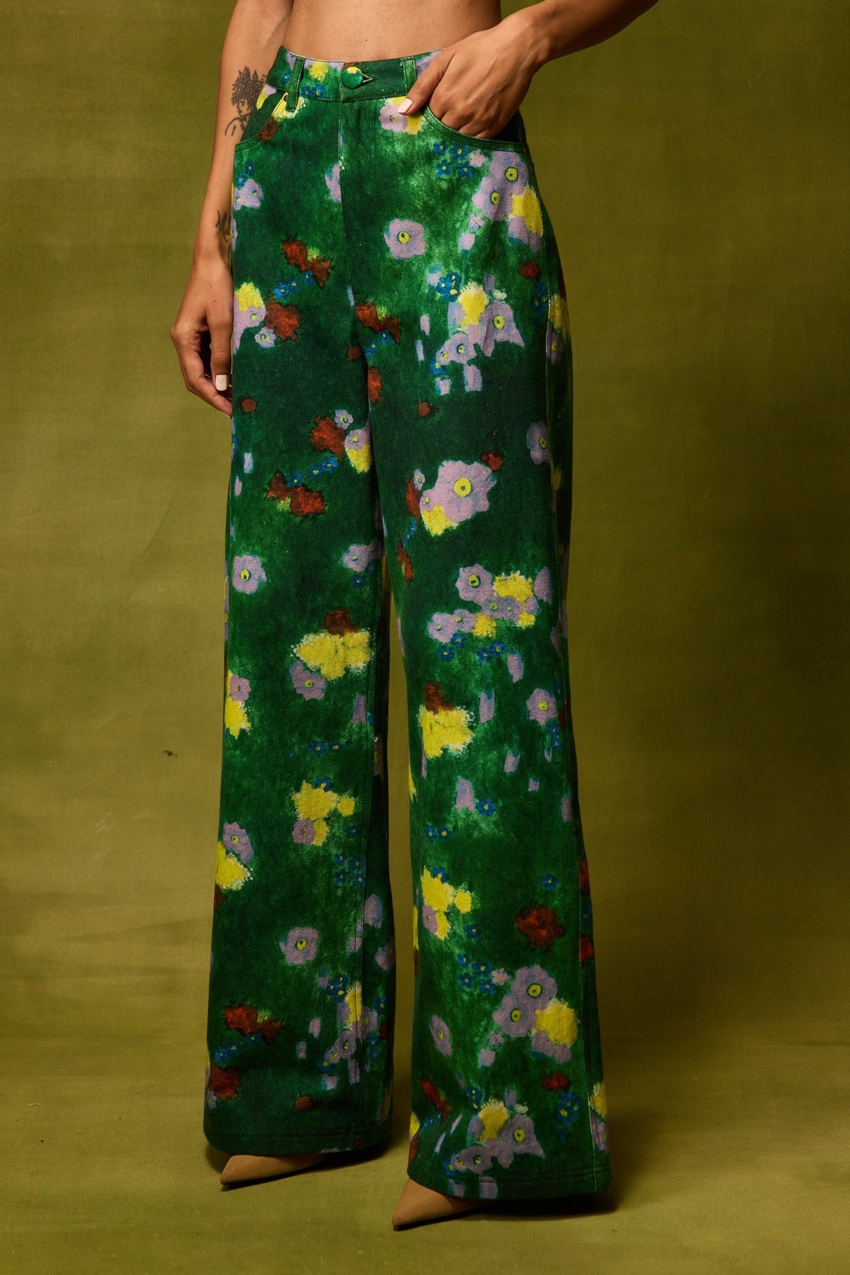 Emerald Bloom Straight Trousers