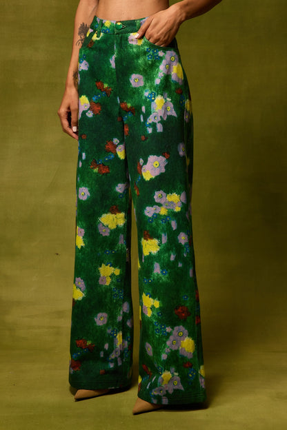 Emerald Bloom Straight Trousers