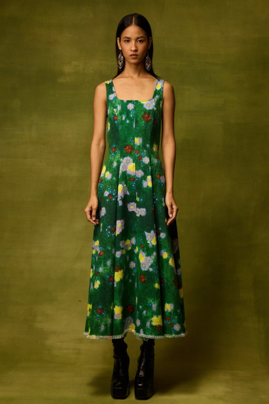 Emerald Bloom Midi Dress