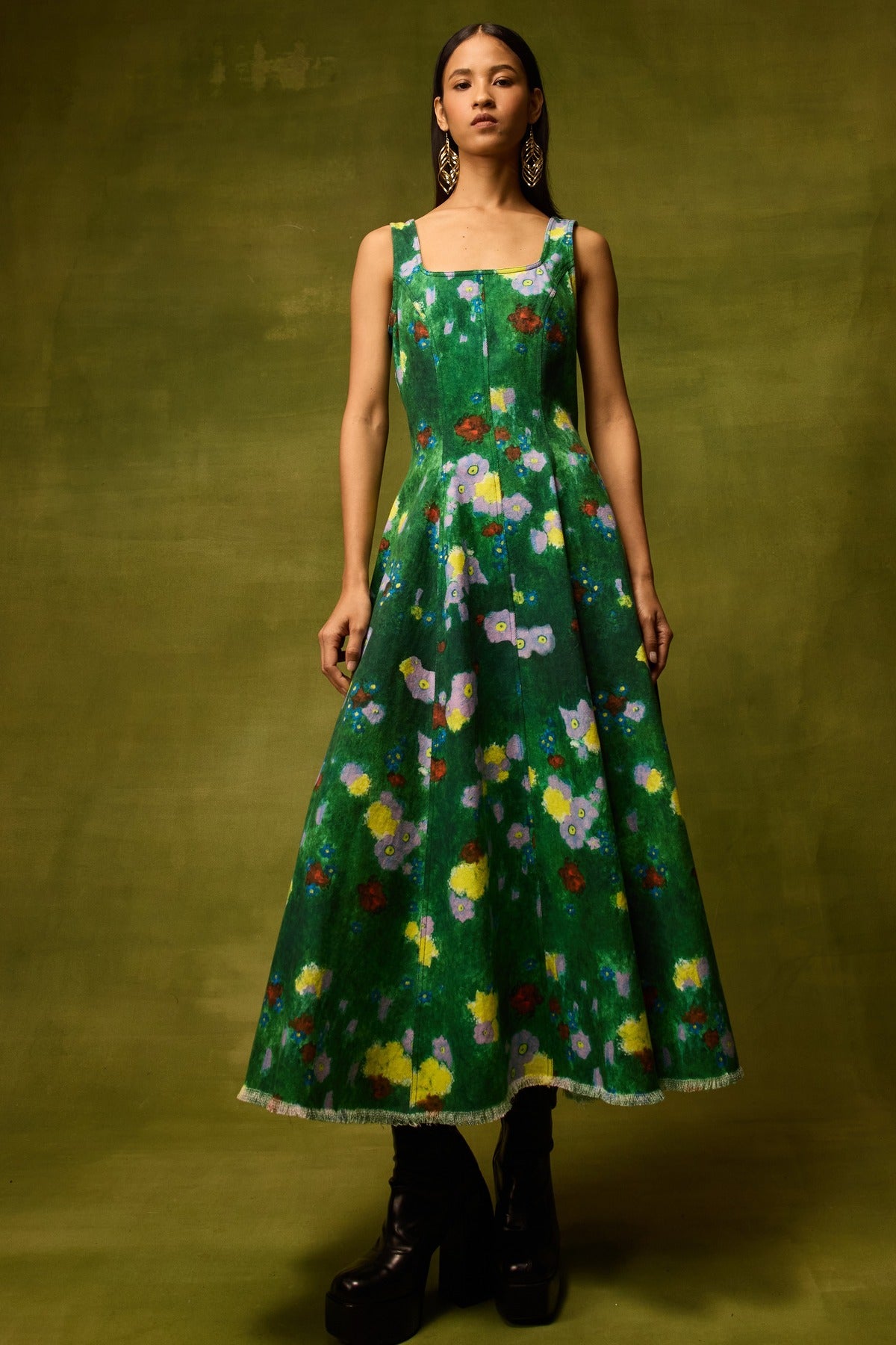 Emerald Bloom Midi Dress