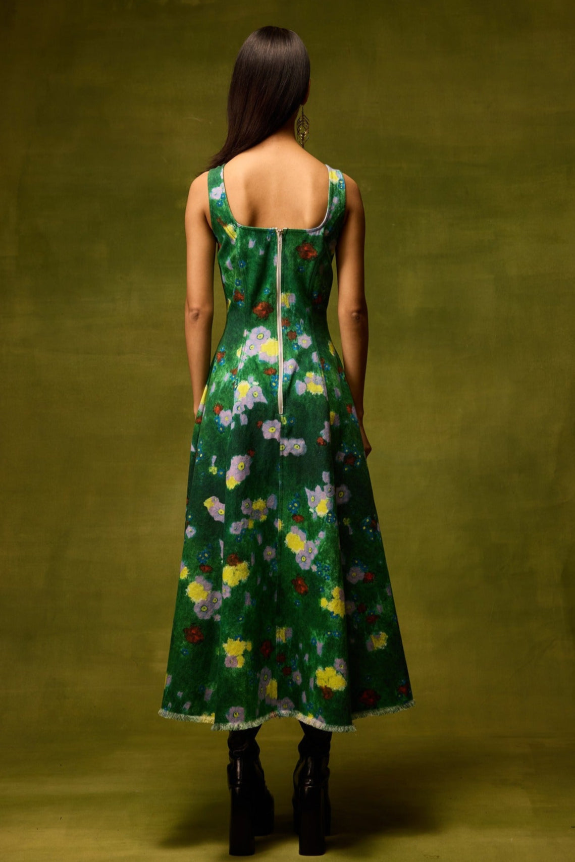 Emerald Bloom Midi Dress
