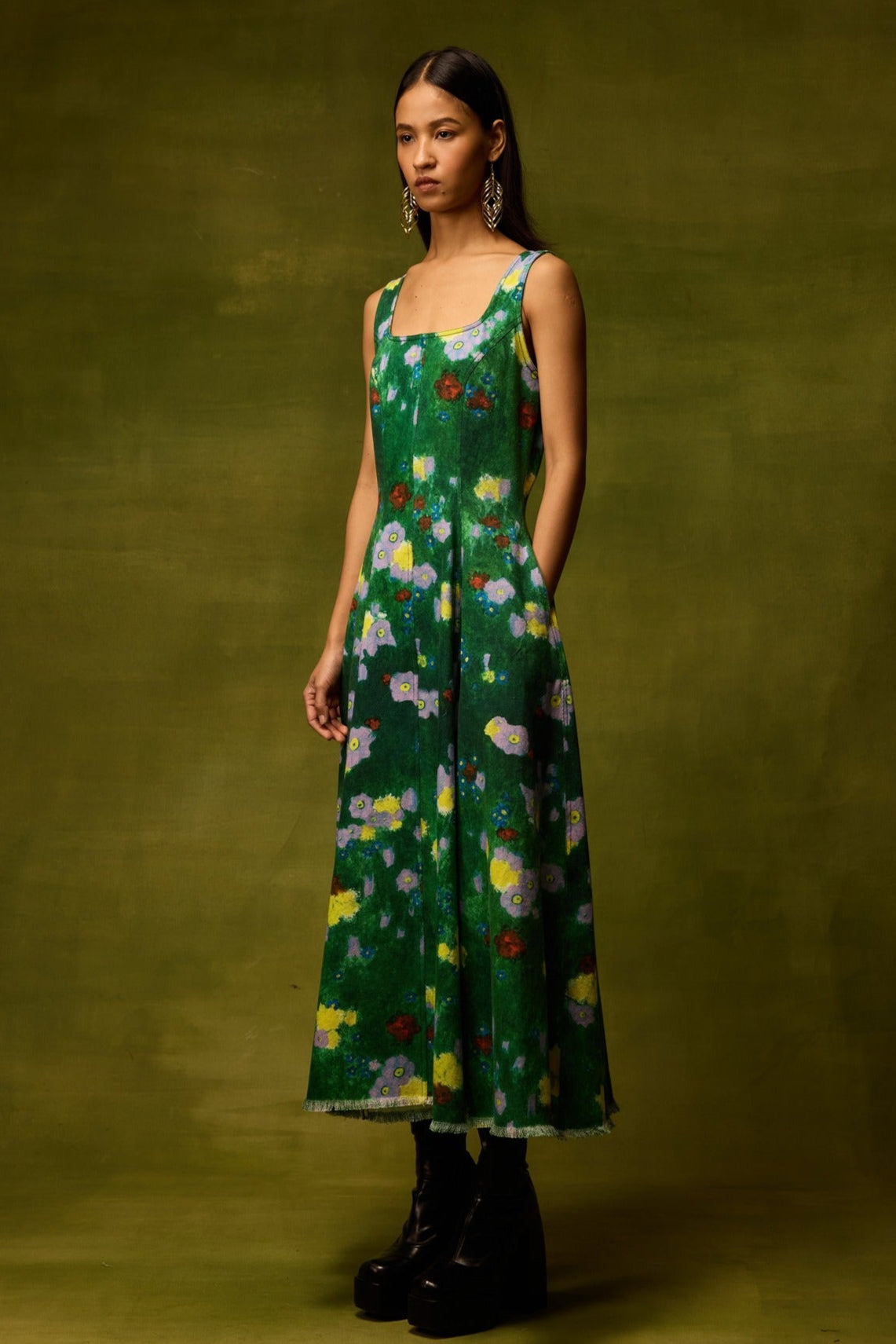 Emerald Bloom Midi Dress