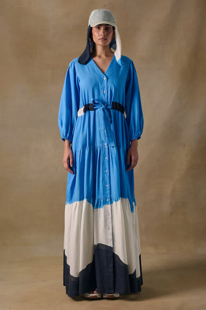 Blue Washed Tiered Dress