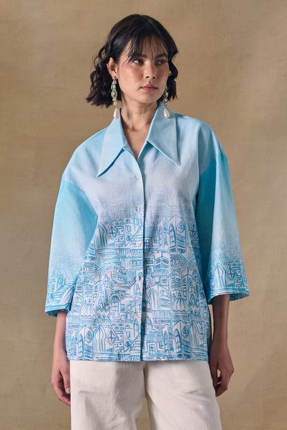 Blue Landscape Kimono Shirt