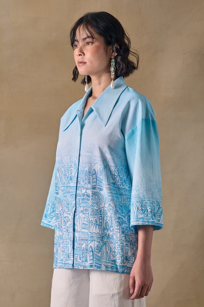 Blue Landscape Kimono Shirt