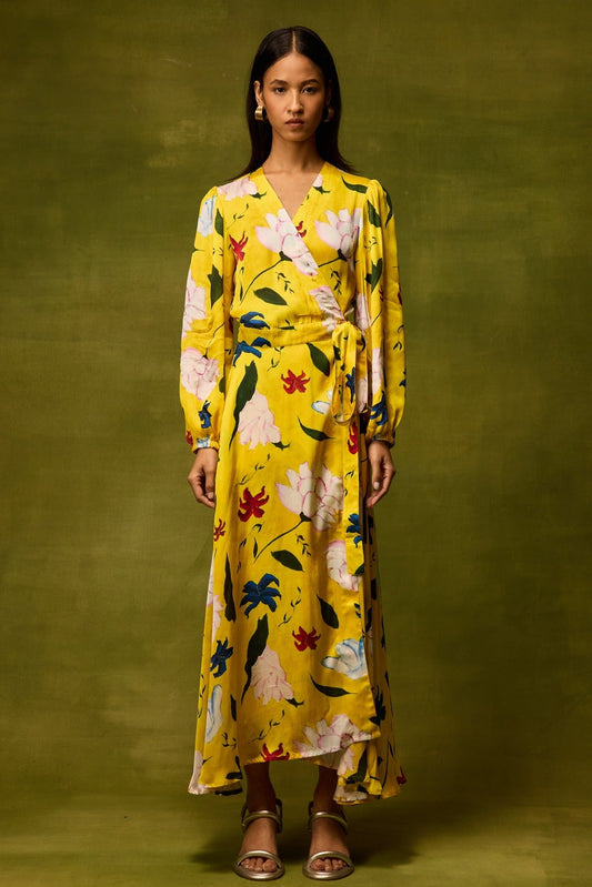 Citrus Bloom Wrap Dress