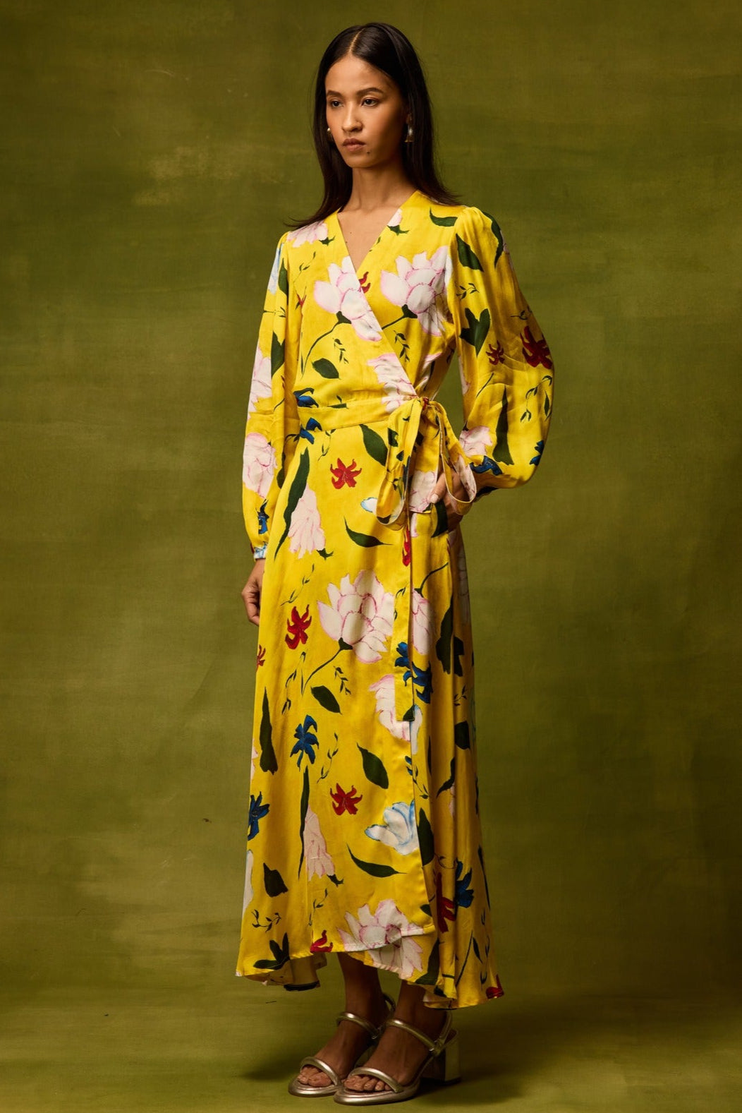 Citrus Bloom Wrap Dress