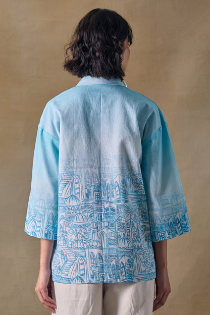 Blue Landscape Kimono Shirt