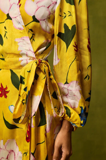 Citrus Bloom Wrap Dress