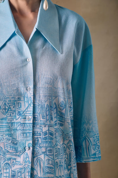 Blue Landscape Kimono Shirt