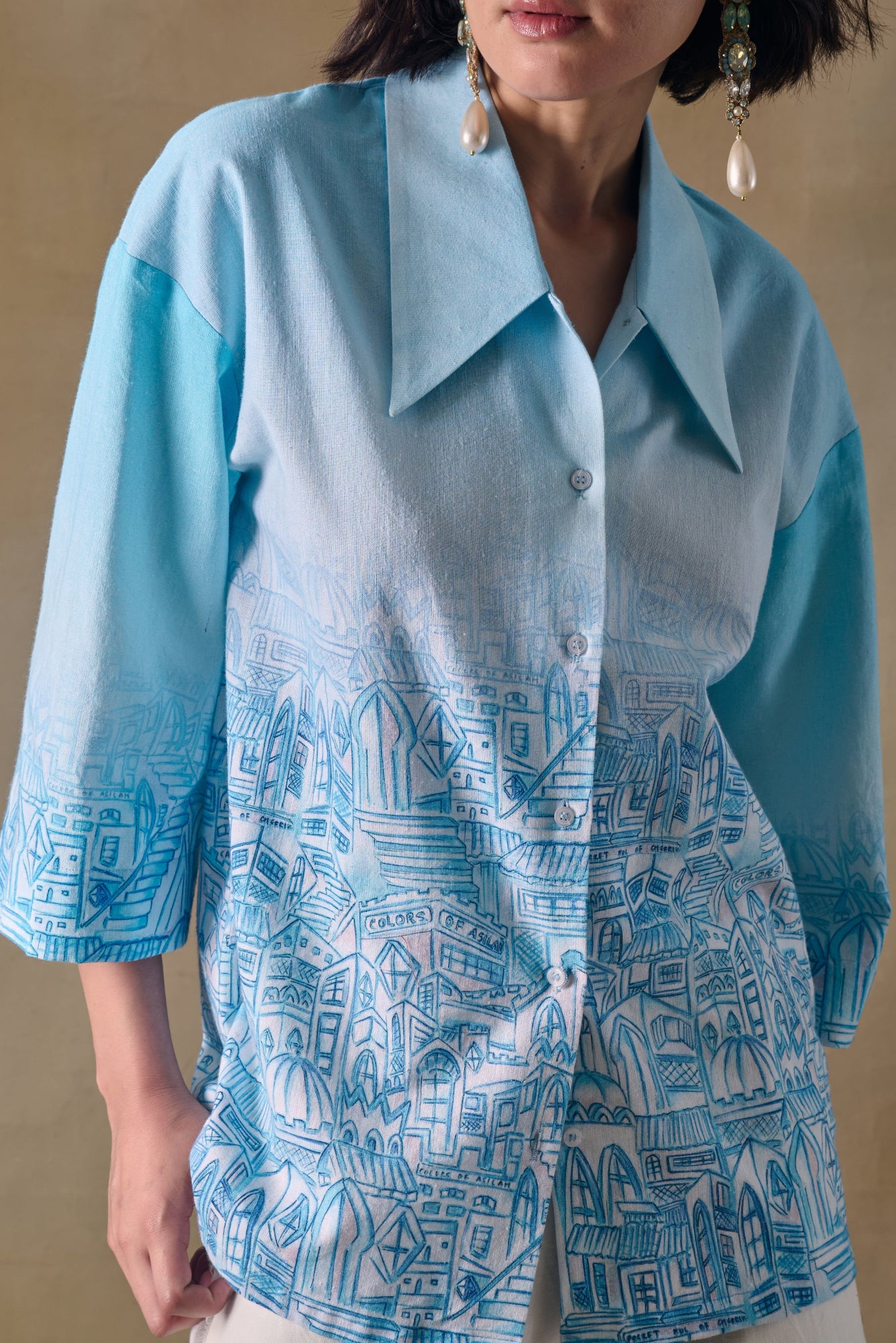 Blue Landscape Kimono Shirt