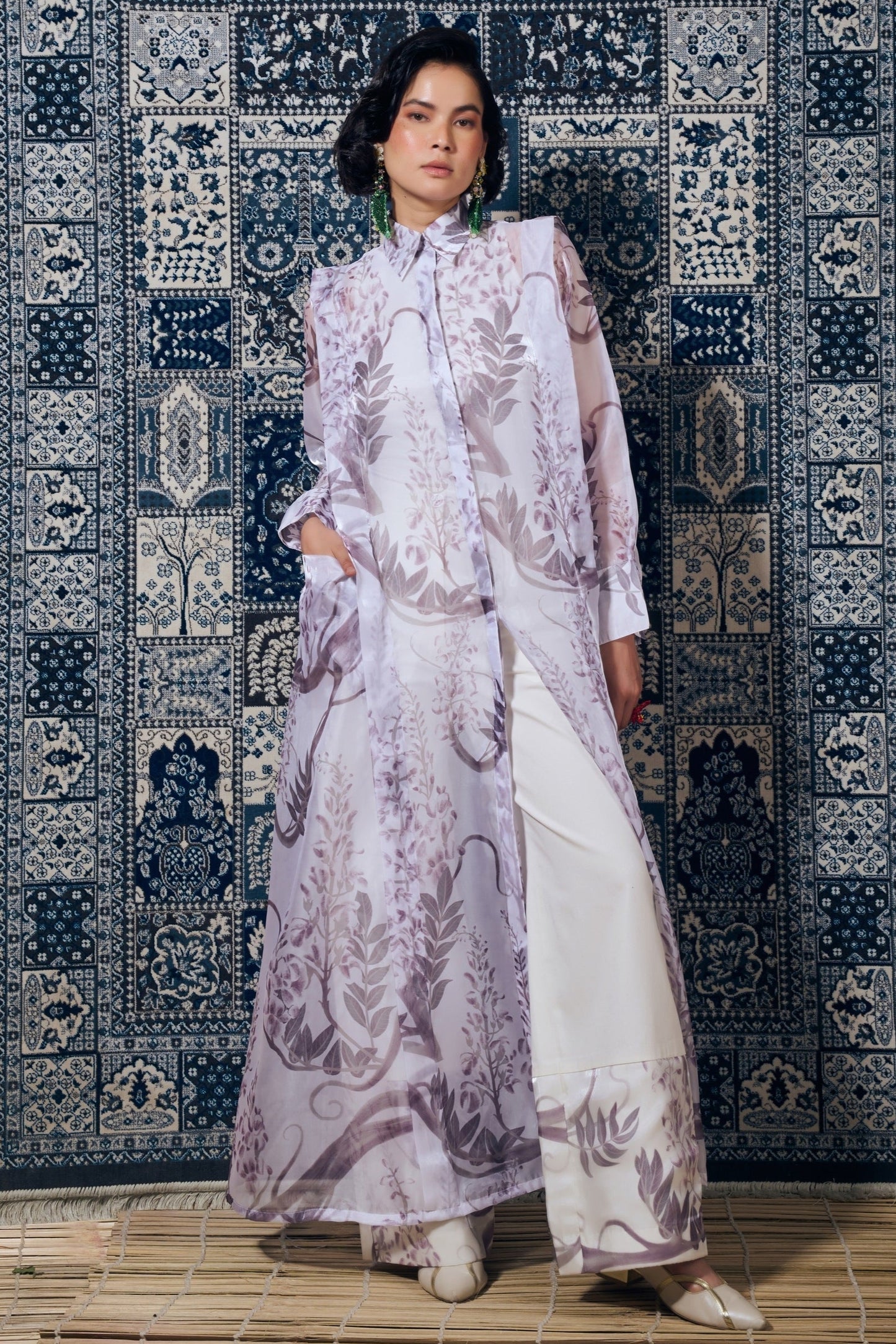 Sheer Blossom Longline Shirt