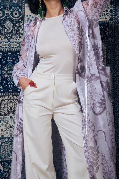 Sheer Blossom Longline Shirt