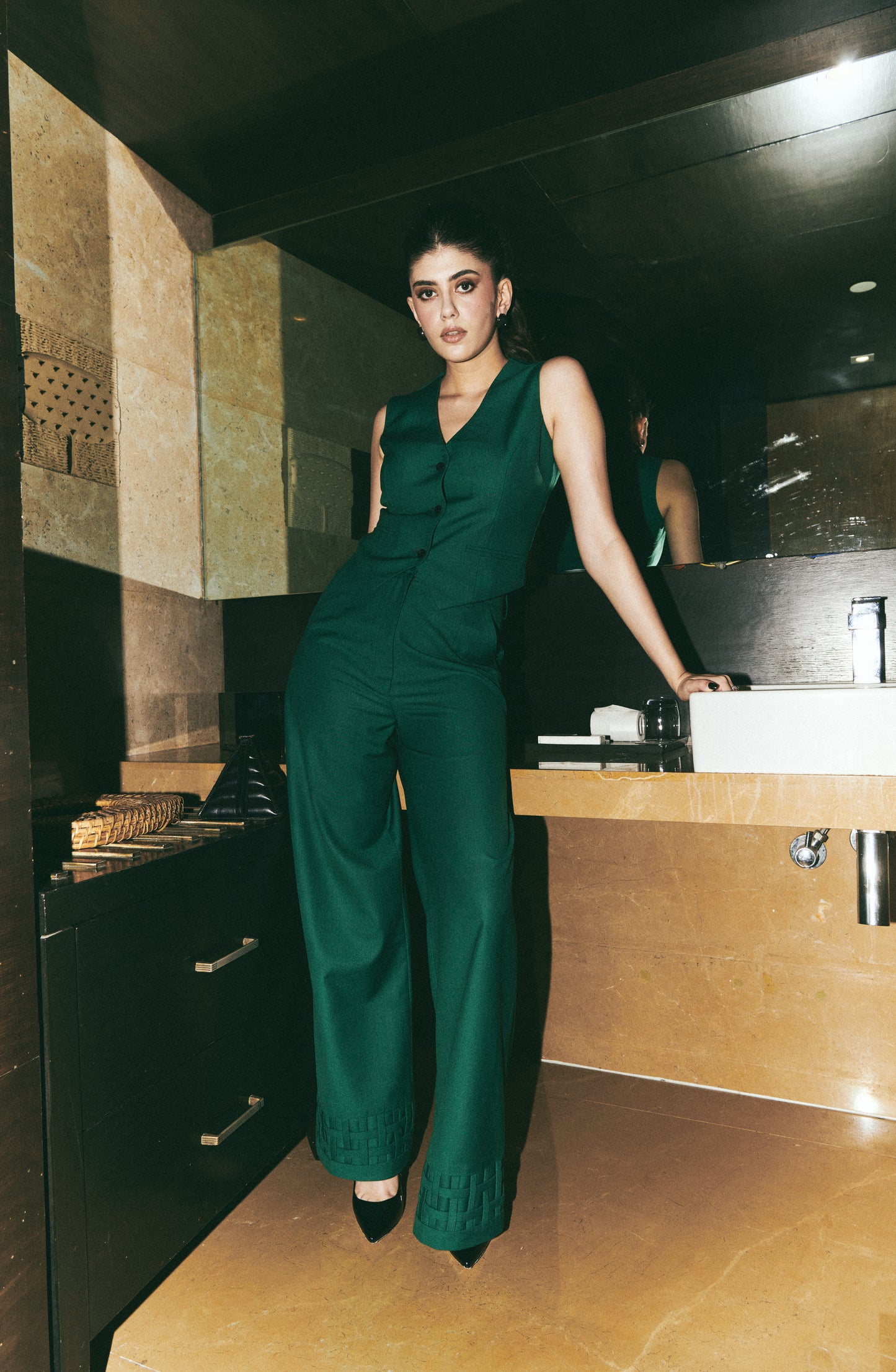 Sanjana Sanghi x Tailored Cross-weave Pants