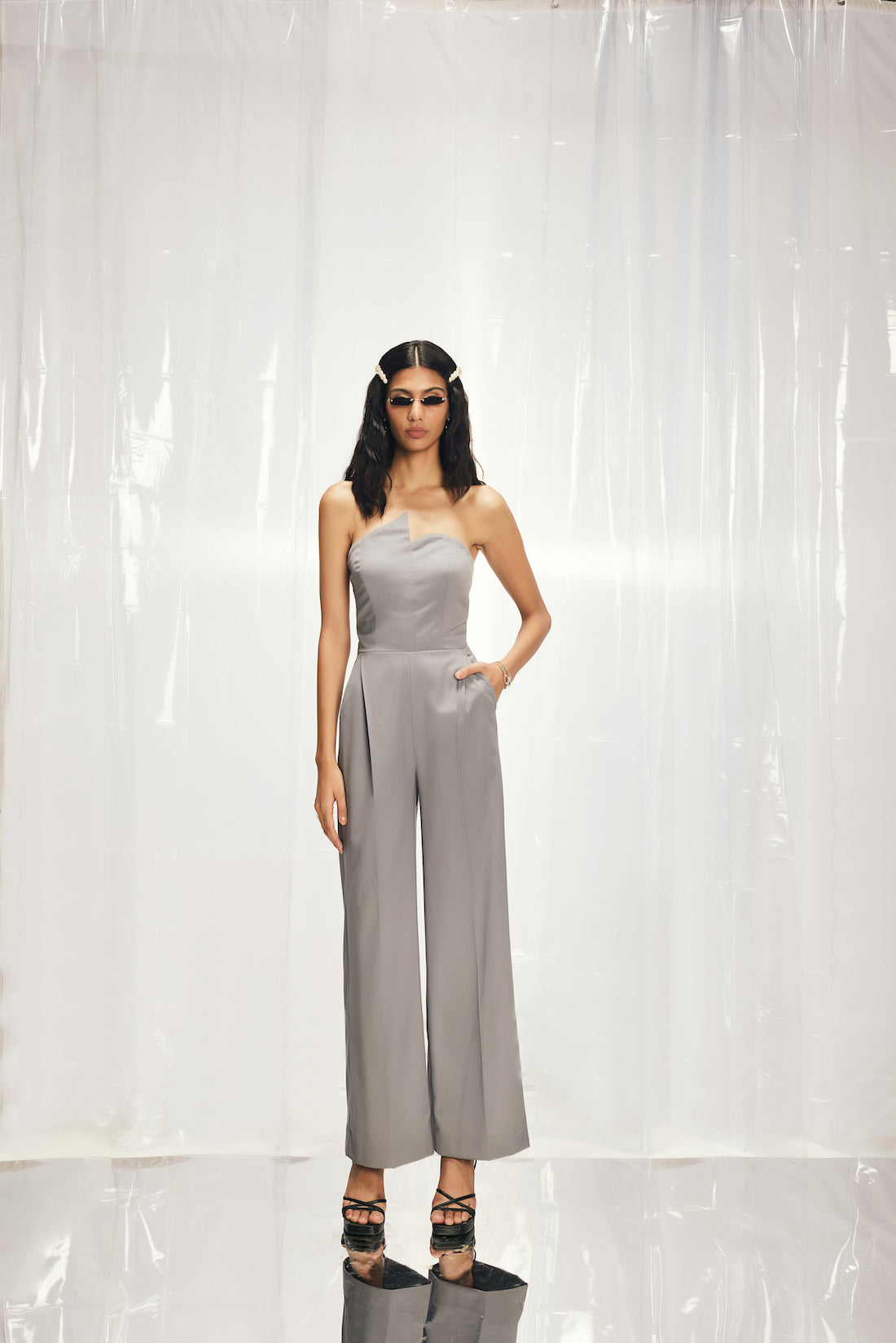 Coin Grey Off-Shoulder Jumpsuit