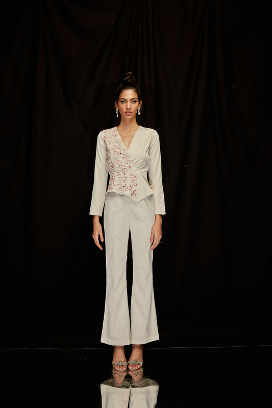 Statement Tailored Cloud Grey Embroidered Trousers